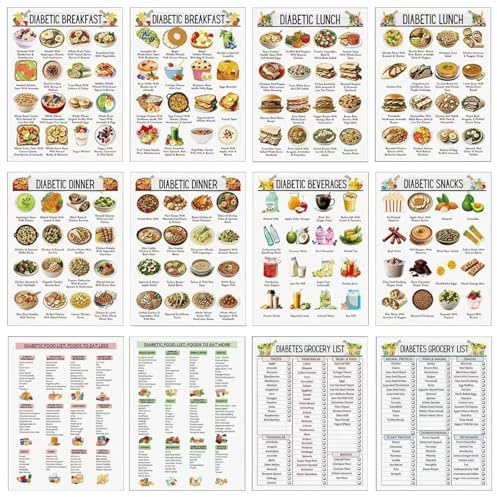 12 P-Cs D-Iabetes-Lebensmittelliste, D-Iabetes-Mahlzeitendiagramm Informationen, Diätplan, kohlenhydratarme Lebensmittelliste, mit täglichem Ernährungsmanagement, Gesundheitsbedarf, 20 x 25 cm, für