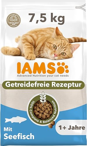 IAMS Trockenfutter getreidefrei mit Fisch für Katzen ab 1 Jahr, 7,5 kg | Katzenfutter trocken | ohne Getreide | mit Fisch | für ausgewachsene Katzen