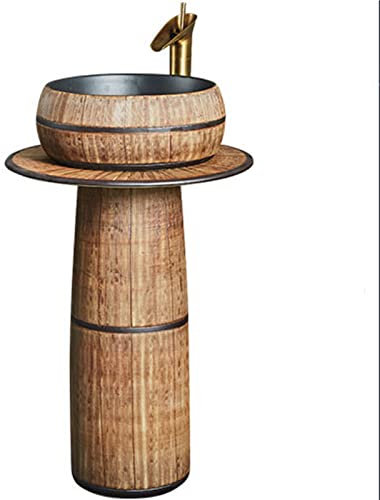 FHSLKXIM Lavabo, Vasque Ronde, Lavabo De Salle De Bain Autoportant en Céramique, pour Intérieur Et Extérieur, Ensemble De 2 Pièces, sans Robinet