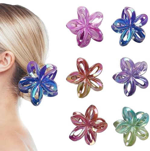 MHwan Pinza Pelo Flor, 6 Piezas Nuevas Horquillas de Alta Gama con Flores Huecas Degradadas, Antideslizantes, Adecuadas para La Playa y Pinzas para el Cabello Exquisitas Para el Uso Diario