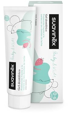 Suavinex, Zahnpasta für Babys und Kinder, 1000 ppm, Fluor, von 1 Zahn bis 6 Jahren, glutenfrei, verhindert Karies und pflegt das Zahnfleisch, mit Xylitol und Meerwasser, Zahngel, Erdbeergeschmack, 50