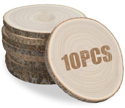 10 Stück unlackierte Holzscheiben 20,3 - 22,9 cm – Naturholz rund mit Rinde für Tafelaufsätze, Hochzeitsdekoration, Handwerk, DIY-Projekte – rustikale Tischdekoration, Holzverbrennung, Malerei