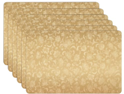 comfoyar Tischsets Rechteckig Gold Gepresst Blumen Abwaschbar 6er Set | Rutschfeste und Wasserdichte Platzsets, PVC Platzdeckchen für Zuhause Küche Esszimmer Speisetisch Dekoration, 30x45cm