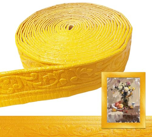 YuLiMirich Bordüre Selbstklebend - 8cm(B)*5mm(D)*10m(L) - 3D Zierleisten Selbstklebende, Stuckleisten Wand, Wasserdicht Wandbordüre, Leisten Selbstklebend für Ecken Linien Decken Dekoration, Gold