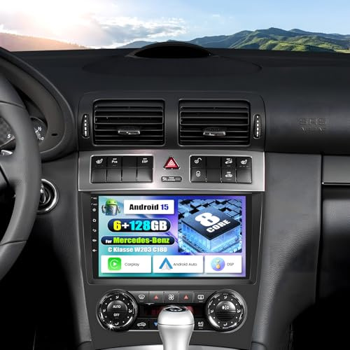 SIXWIN 6+128G 8-Core Android 15 Radio Coche para Mercedes Benz C Klasse W203 W209 C180 C200 2005-2009 con CarPlay Android Auto DSP, 9 Pulgadas Pantalla Táctil,1280 * 720,con GPS WiFi Bluetooth FM RDS