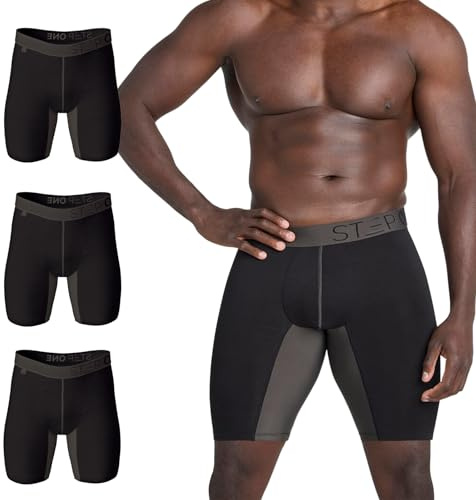 STEP ONE Boxer Brief Sport. Longer Length Mens Boxers Shorts with 3D Pouch, Anti Chafing Underwear Mens, Breathable Bamboo, All-Day Comfort for Sports & Fitness