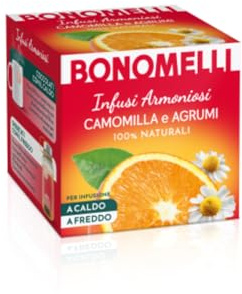 Bonomelli - Infusi Armoniosi - Camomilla e Agrumi, Confezione da 12 filtri - Infusione a Caldo e a Freddo, Ingredienti 100% Naturali, Senza Zuccheri e Senza Calorie (24g)