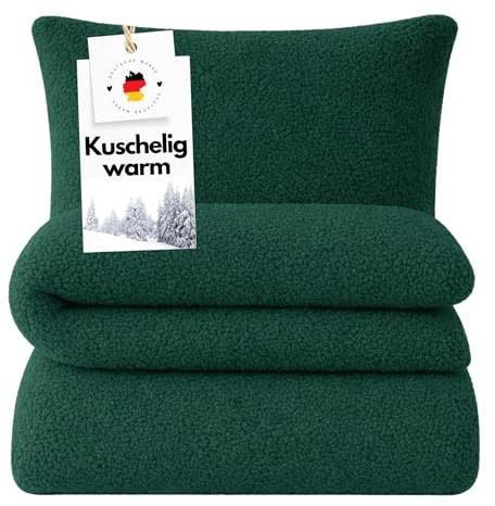 Carpe Sonno Warme Plüsch Bettwäsche 135x200 Plüsch - Teddy Fleece Bettwäsche 135 x 200 kuschelig - Winter Kuschelbettwäsche Felloptik - Winterbettwäsche flauschig aus 100% Mikrofaser - Grün