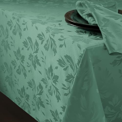 Romanstile Tischdecke abwaschbar 140 x 180 Mint Grün Frühling rechteckig Luxuriös Blätter Damast Muster wasserabweisend Tischtuch für Geburtstag,Ostern,Spring,Outdoor,Garten,Balkon,Couchtisch