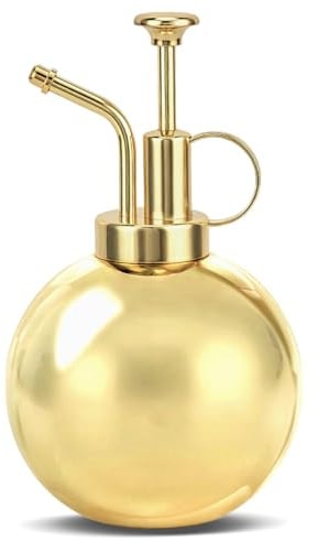 Niboow Acero Inoxidable Regadera para Plantas, Metal Pequeña Regadera con Bomba Superior Retro Jardinería Flores Pulverizador para Plantas de Interior, Exteriores, Jardín, Bonsai, Jardinería (Oro)