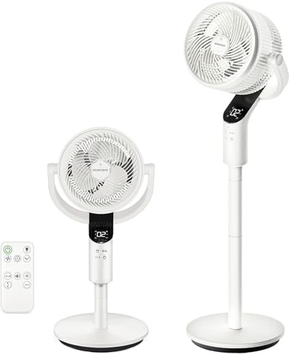WOWDSGN Air Circulator Standing Fan, Fans & Cooling 22dB Quiet Fan for Bedroom with Remote, 70°+80° Oscillating Fan, 58–111cm Adjustable Height, 8 Speeds, 15H Timer, Powerful Cooling Fan for Bedroom