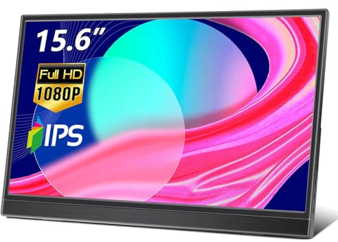 KRTXTISO 15,6-Zoll tragbarer Monitor, 60Hz Full HD 1920x1080 HDMI-Anzeige IPS-Panel mit eingebauten Dual Stereo-Lautsprechern geeignet für Laptops, Telefon, Computer, PS4 / 5,PC