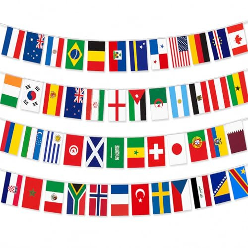 42 Länder Flaggenkette 10m - Ideale Wm 2026 Fanartikel Für Fussball Wm 2026 - Wimpelkette Aus Polyester Beidseitig Bedruckt - Weltmeisterschaft Deko Für Sportfest, Garten, Party & Kneipe