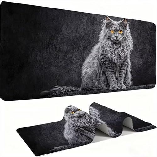 Tapis de Souris AAA XXL 700 x 300 mm Grand Tapis de Bureau Bords Cousus Imperméable Antidérapant,Ordinateur Portable Améliore la précision et la Vitesse. pour Gamer, Ordinateur, PC, chat Noir 1 w0w482