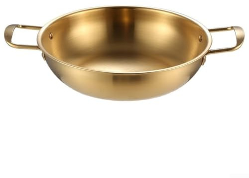 Stainless Steel Noodle Pot Korean Design Dual Handle Saucepan for Boiling Soup for instant Noodles 19.5x12cm(gold)