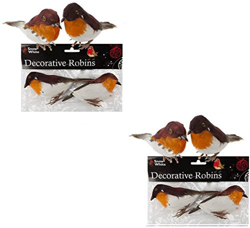 4 x Robins Decoration Wire Christmas Model Artificial Birds Feather Tree Craft.
