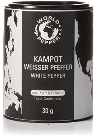 Echter weißer Kampot Pfeffer - World of Pepper - 30g - Exklusiver intensiver Pfeffer aus Kambodscha - Premium Qualität mit Zufriedenheitsgarantie