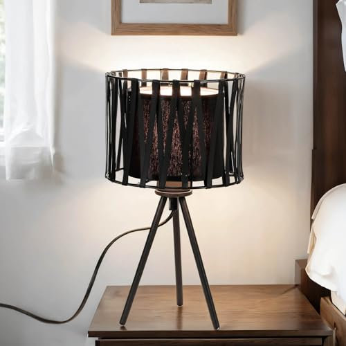 Tischlampe Schwarz Beleuchtung 35cm hoch rund stylisch MINA Lampe Modern Tripod Tischleuchte