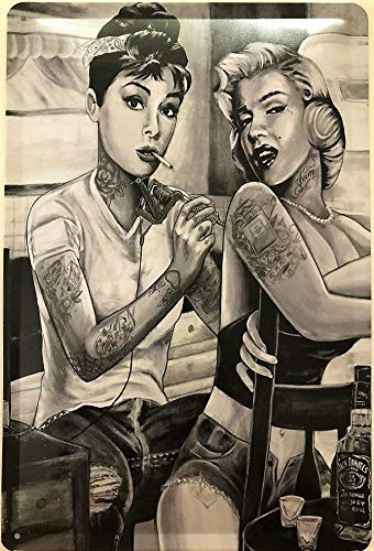 Blechschild 30 x 20 cm Marilyn Monroe and Audrey Hepburn Body Tattoo - Deko7