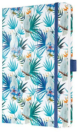 SIGEL JN325 Notizbuch Tagebuch Jolie, ca. A5, liniert, Hardcover, Gummiband, Stifteschlaufe, Einstecktasche, blau, tropisches Motiv