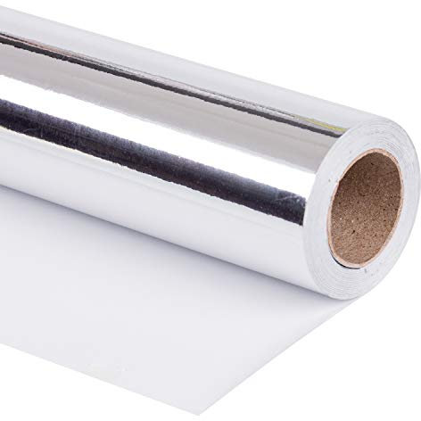 RUSPEPA Papier D'Emballage Métallisé Argenté - Papier De Couleur Unie, Idéal Pour Les Cadeaux De Mariage, Anniversaire, Noël Et Baby Show - 76 CM X 10 M
