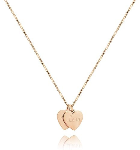 VALENCIA II - Kette mit 2 Herzen | Anhänger mit Gravur | Beste Freundin | Paar Schmuck | Persönliche Geschenke | Jahrestag | Muttertag | 316L Edelstahl Roségold Silber Gold