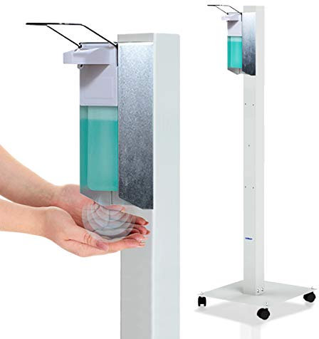 KRIEG Desinfektionssäule stehend I Grau I Hygienestation freistehend & mobil I Hygienesäule mit Desinfektionsmittel I 1000 ml - 333 Sprühstöße I Ready to go