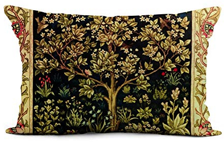 HODKHNO Kissenbezug 30 x 50 cm Floral William Morris Lebensbaum Vintage vor Vögeln Home Deko Lendenkissenbezug Sofakissenbezug Sofa Bett