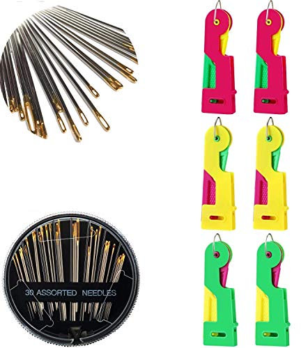 FLZONE Einfädelhilfe für Nadeln,6 Stück Nadeleinfädler für Näharbeiten mit 30 Stück Nähnadeln für Handnähen und Nähmaschinen DIY Crafts