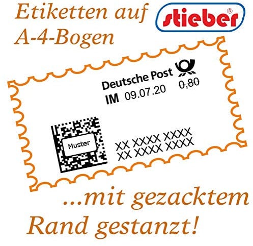 Gezackte Etiketten für Internetmarke NEU! 24 Stück vorgestanzt auf A4-Bogen, ca. 51×26 mm (20)