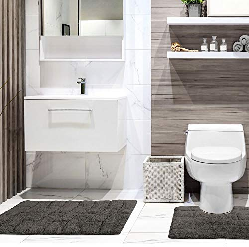 Emma Barclay Waves Pure Cotton Jacquard 2pc Bath set in Charcoal - Mat 50x80cm / Pedestal 50x40cm