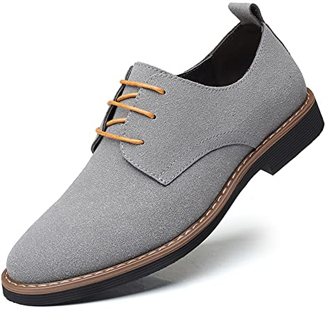 Men's Suede Leather Oxford Shoes Classic Lace Up Business Casual Shoes Grey 8