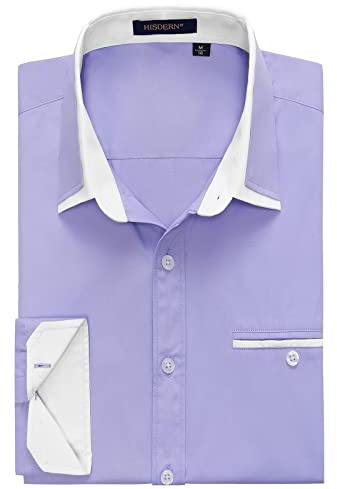 HISDERN Chemise Homme Casual Formelle Manches Longues Violet Chemises Boutonné col Double Coupe Chemise pour Hommes L