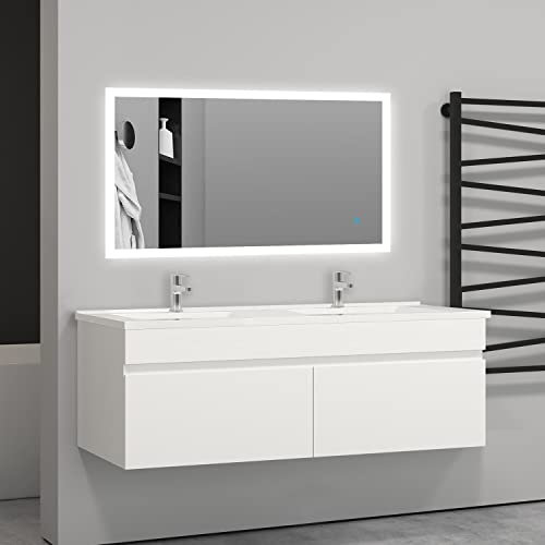 AICA sanitaire Ensemble de Meuble de Salle de Bain Blanc 120cm+Vasque+Miroir-Armoire de Rangement-Meubles-lavabos