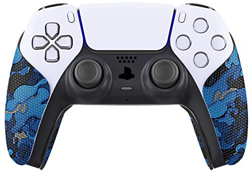PlayVital Pegatina de Agarre Antideslizante para ps5 - Grip Sticker, Adhesivo de Silicona con Textura Profesional, Almohadilla de Goma Protectora para Mando (Camuflaje Azul Negro)