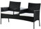 Teamson Home Outdoor Patio Love Seat Bench, 2 Seater Bench with Cushioned Seats, Built-In Centre Glass Table and Shelf, Rattan Wicker Garden Furniture, Black