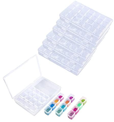 FOME Diamond Embroidery Box, 6 Pack Clear Diamond Painting Storage Box Containers Each with 28 Mini Compartments Grids Mosaic Kits Accessories Storage Box and Cross Stitch Tools for DIY Art Craft