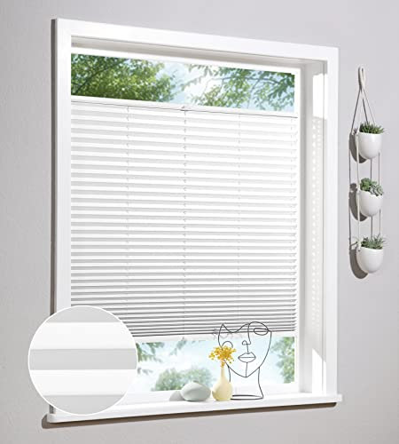 Deco Home | Plissee nach Maß, Personalisierbare Plissees mit & ohne Bohren, Sichtschutz Fenster, Faltrollos | Weiß