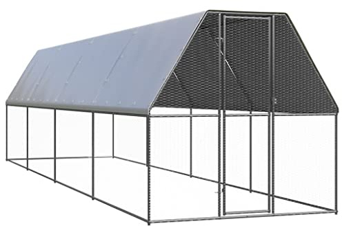 WIFESE Outdoor-Hühnerkäfig 2x8x2 m Verzinkter Stahl Voliere Hühnerstall Kleintierstall Freilaufgehege Hühner Kleintiergehege für Hühner Hennen Enten und Andere Kleintiere Praktische & Geräumige
