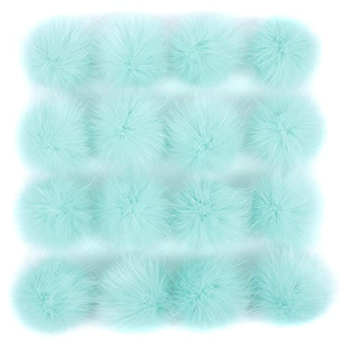 16 Stück Kunstfell Pompon Bommel,Faux Fuchspelz Fellbommel mit elastischer Schlaufe Pom Flauschig Plüsch Bälle Set zum Basteln für Mützen Tasche Schals Schlüsselanhänger Dekoration Zubehör,Grün