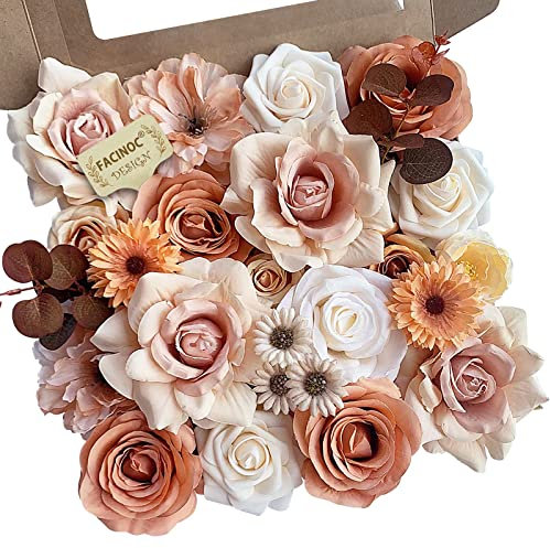 FACINOC Rosen Künstliche Blumen Blumenstrauß Combo Box Set für DIY Hochzeit Tafelaufsätze für Tisch Braut Baby Shower Party Dekorationen Fake Seide Blumenarrangements für Wohnkultur Indoor