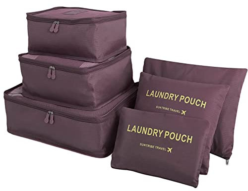 wiipara Koffer Organizer Set 6-Teilig, Kofferorganizer Packing Cubes Set Kleidertaschen Packtaschen für Koffer, Gepäck Organizer Koffer Aufbewahrungsbeutel, Packwürfel Travel Organizer Set - weinrot