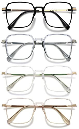 VEVESMUNDO Blaulichtfilter Brille Rechteckig Brillengestelle Dekobrille Hornbrille Groß Nerdbrillen Ohne Stärke (4 Stück Brillen Set A, 0)