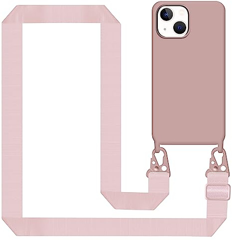 Tawarror Handyband für iPhone 14 Hülle mit Band, Handyhülle für iPhone 14 Case Silikon mit Kette Stoßfest Schutzhülle mit Weichem Mikrofaser-Innenfutter, Kordel zum Umhängen, Rosa