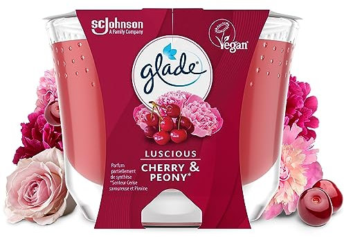 Glade Candela vegana a lunga durata, profumo infuso oli essenziali lucious Cherry & Peony - 1 candela