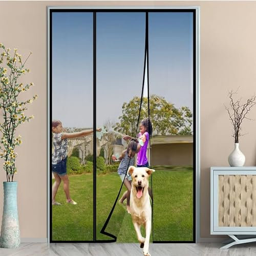 Magnet Fliegengitter Tür 130x215cm, Fiberglas Netz Insektenschutz Balkontür Magnetvorhang für Doppeltür Schiebetür Terrassentür Moskitonetz, Ohne Bohren (Schwarz)