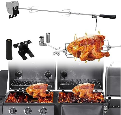Jopassy Grillspieß Set, Elektrischer Drehspieß, 220V-240V Edelstahl Motor, mit Fleischnadeln, Rotisserie Drehspieß, Traglast 10KG, Hochwertiger BBQ Grillspieß, Silber (2* Fleischnadeln)