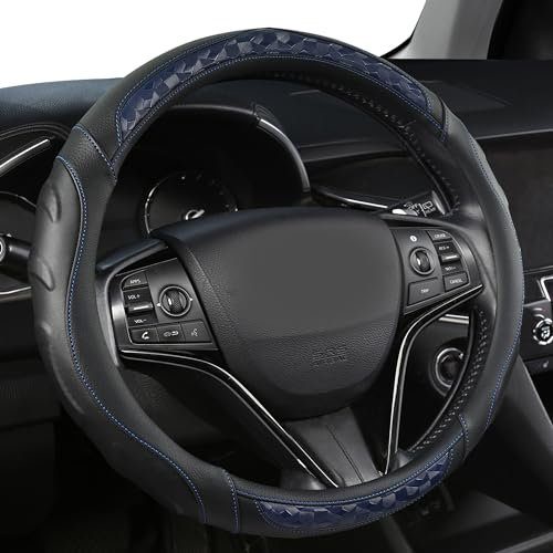 Black Panther Maßgeschneiderte Lenkradabdeckung für Volkswagen, Toyota, Mercedes, Peugeot, BMW, Renault, Audi, Ford, Skoda, Hyundai, Kia, Universal Passform 37-38cm (14.5-15)- Blau