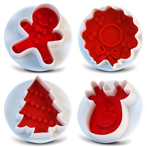 Guador 3D Molde Galletas Navidad Cortapastas Navidad Cortador Galletas Cookie Cutter Navidad Cortadores para Cookie Fondant Arbol de Navidad Reno Hombre de Pn de Jengibre Galletas Plástico Molde 4pcs