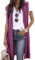 EFOFEI Femme Gilet Long Léger Uni Gilet Long Drapé Ouvert sur Le Devant Cardigan Décontracté De Couleur Unie Rouge Rosé M